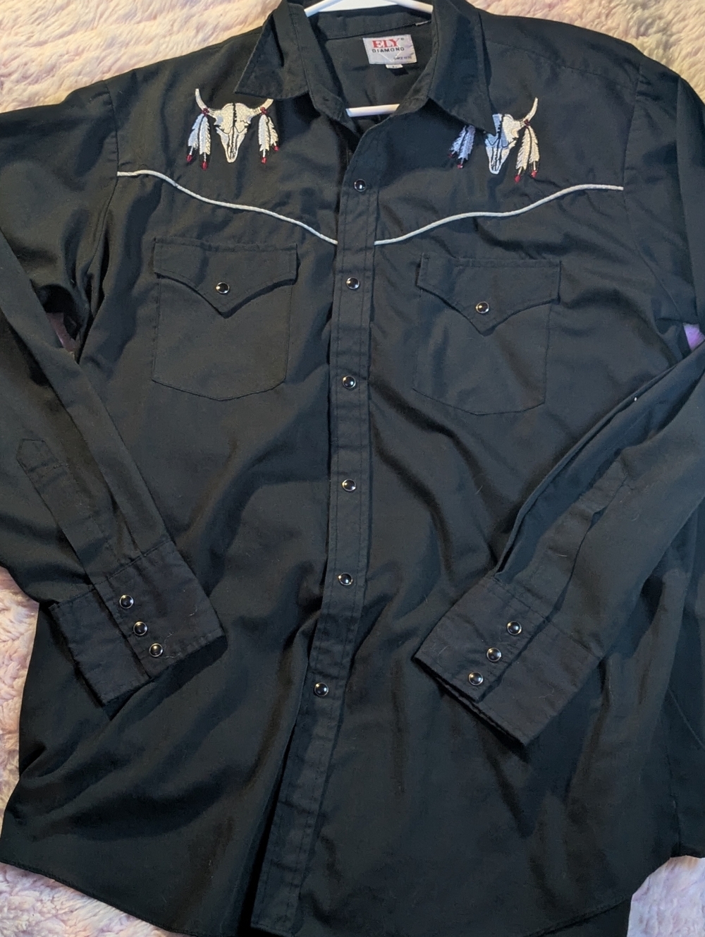 Ely Diamond Black Western Embroidered Button-Down Shirt